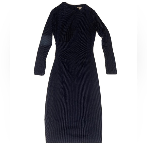 Whistles Dresses & Skirts - Womens Whistles Black Dress Midi Long Sleeve Pin Striped Goth Workplace Casual S